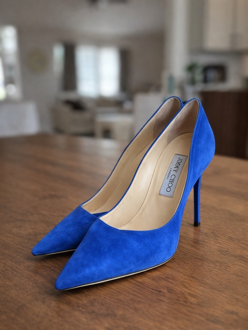 Jimmy Choo Aegean Blue Suede Pointed-Toe Stiletto Pumps